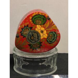 Vintage Kashmir Style Papier Mache Heart Trinket Box Hand Painted  Lacquer